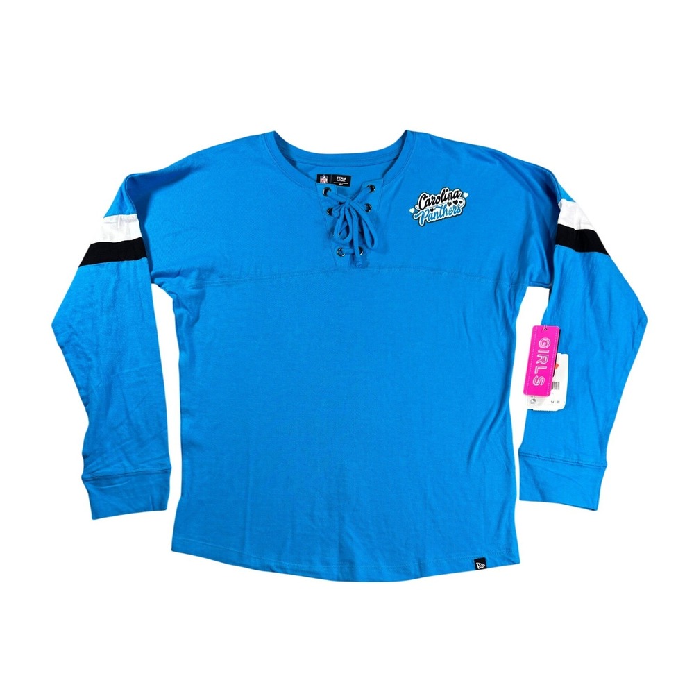 NFL Carolina Panthers Girls Blue Lace Up Long Sleeve Top Shirt XL 14/16 New